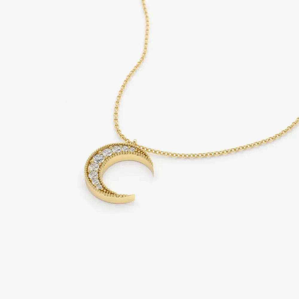 0.12CTW Mini Crescent Moon Diamond Necklace