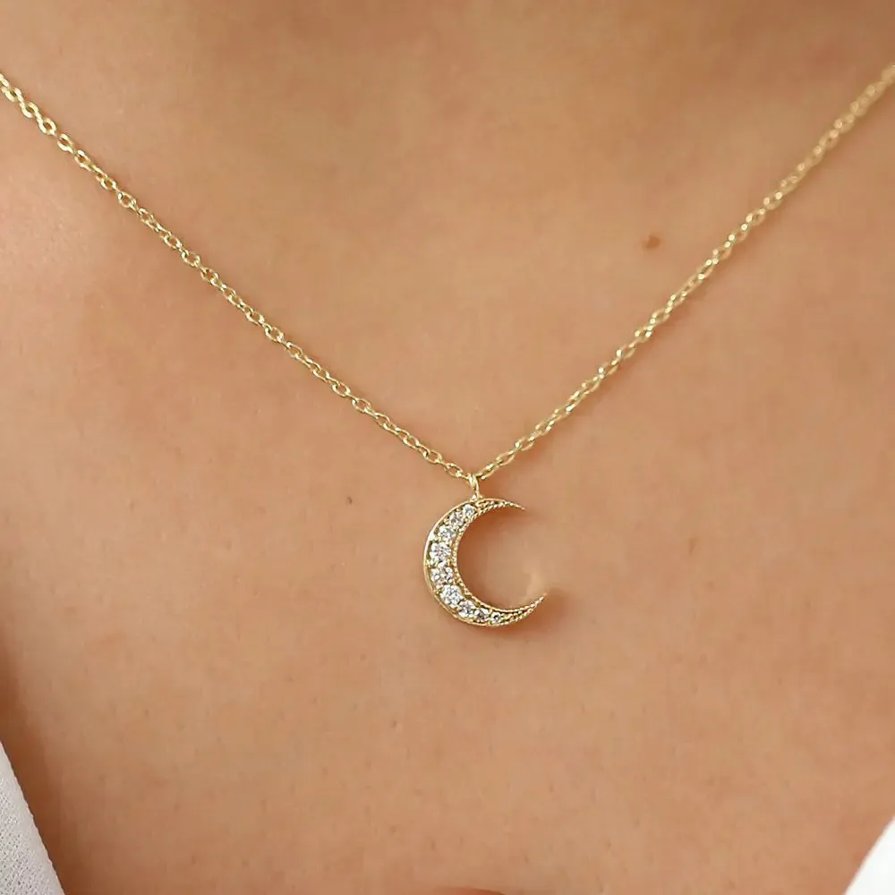 0.12CTW Mini Crescent Moon Diamond Necklace