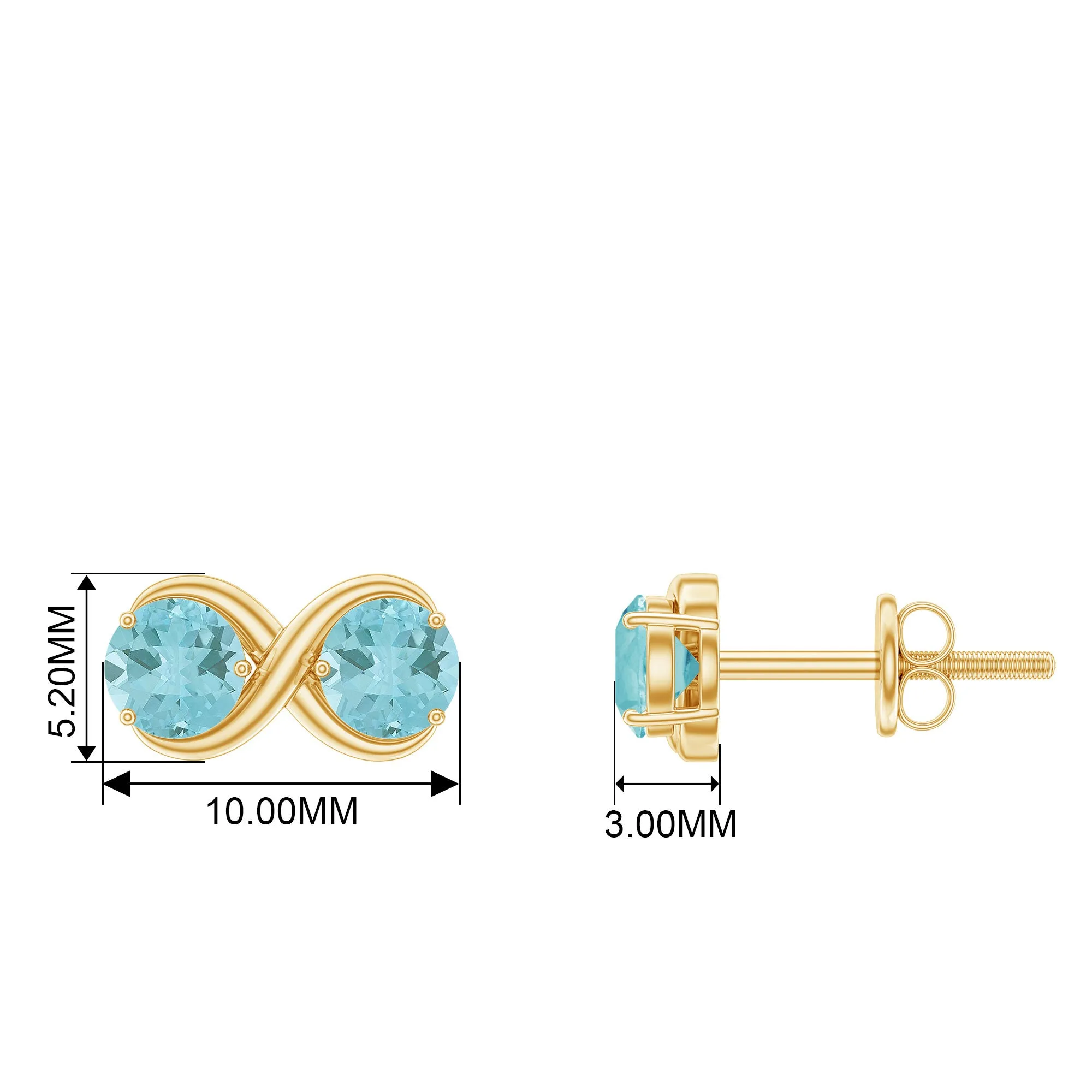 1 CT Simple Sky Blue Topaz Two Stone Infinity Stud Earrings
