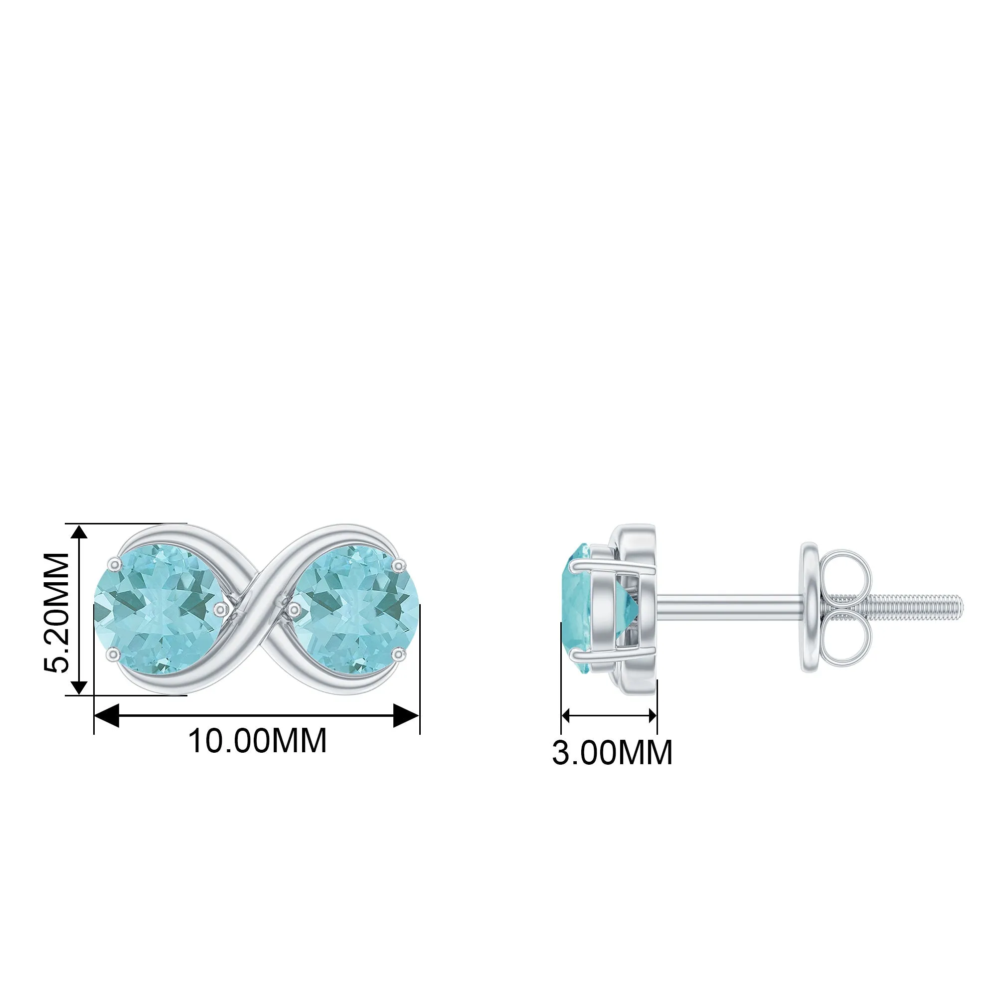1 CT Simple Sky Blue Topaz Two Stone Infinity Stud Earrings