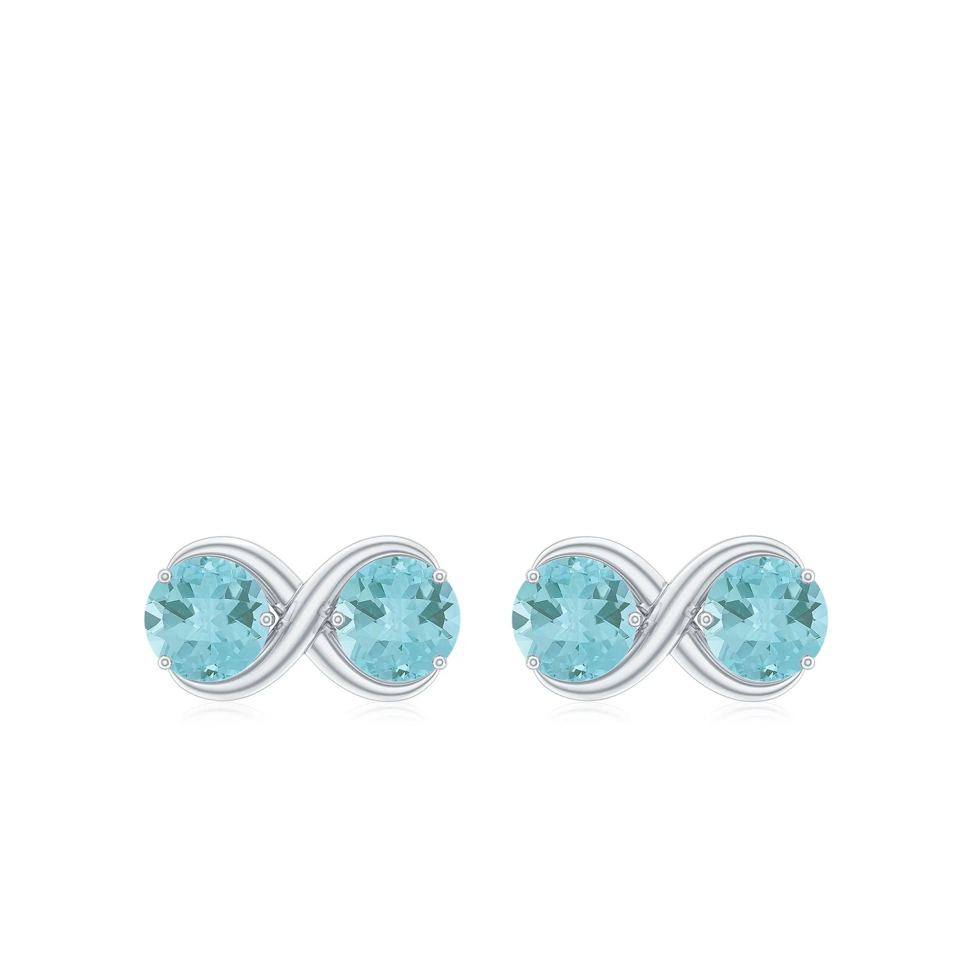 1 CT Simple Sky Blue Topaz Two Stone Infinity Stud Earrings