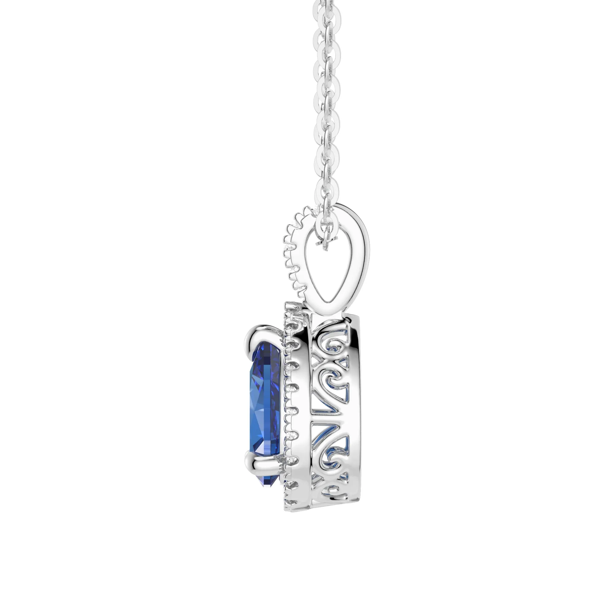 1 CT. Tanzanite Pear Shape Pendant with Pavé Diamond Halo