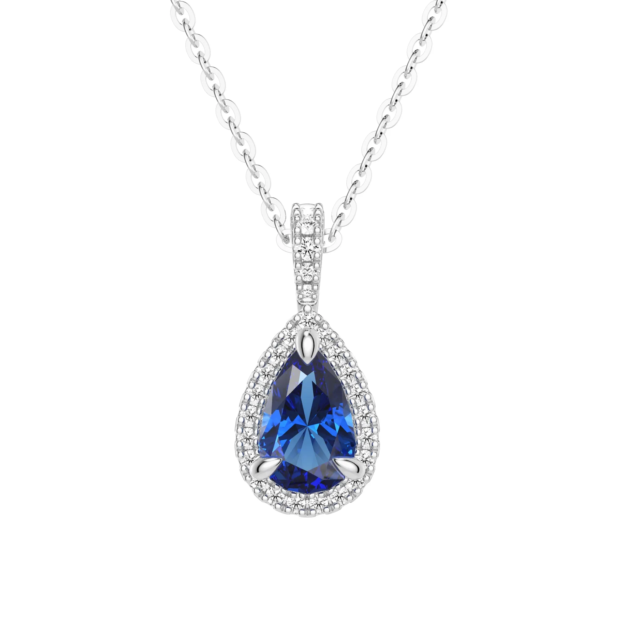 1 CT. Tanzanite Pear Shape Pendant with Pavé Diamond Halo