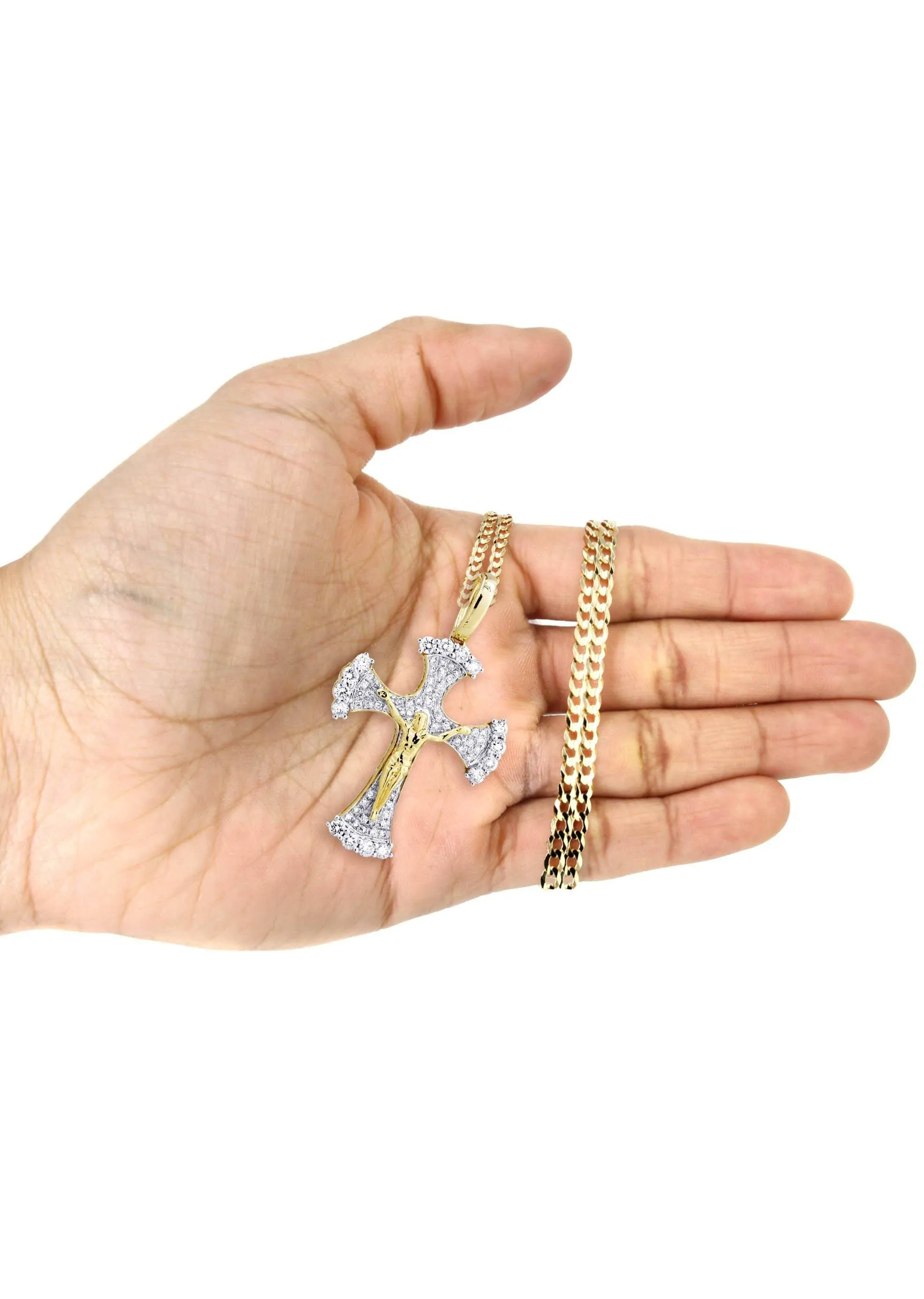 10K Yellow Gold Cross / Crucifix Diamond Necklace  | 1.05 Carats
