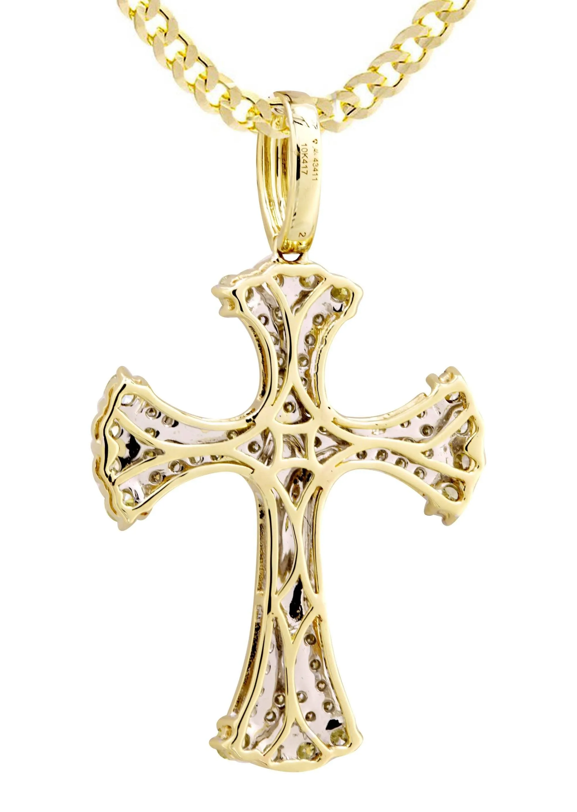 10K Yellow Gold Cross / Crucifix Diamond Necklace  | 1.05 Carats