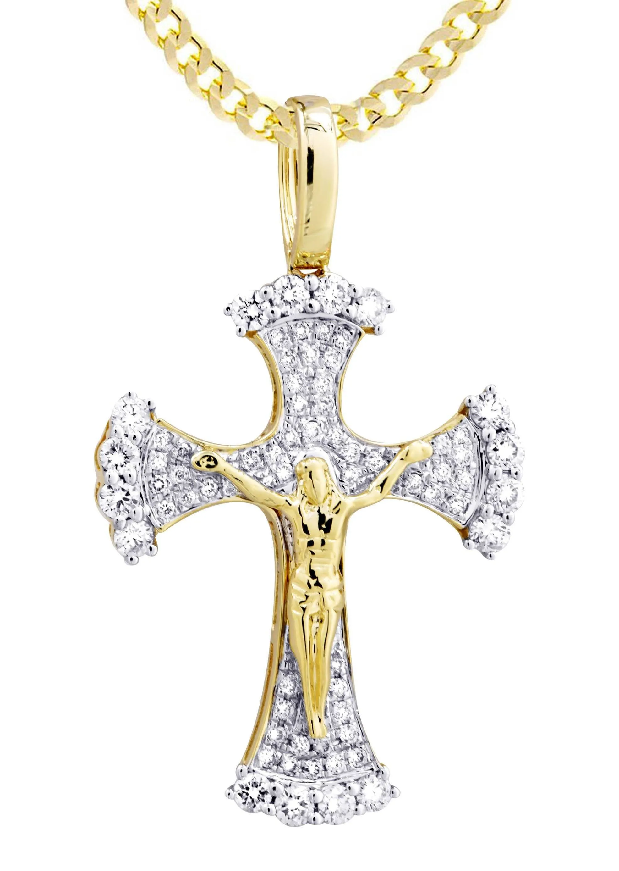 10K Yellow Gold Cross / Crucifix Diamond Necklace  | 1.05 Carats