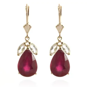11 Carat 14K Solid Yellow Gold Leverback Earrings Ruby White Topaz