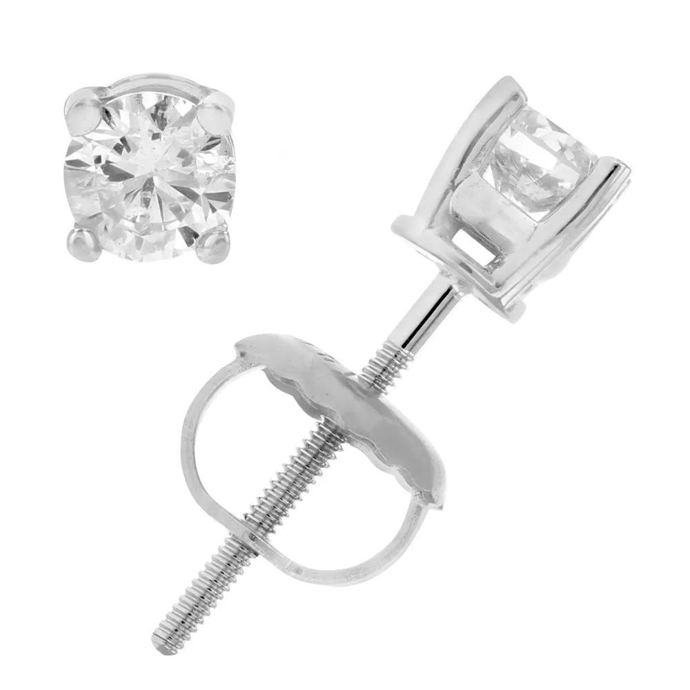 1/2 cttw SI2-I1 Clarity Certified Diamond Stud Earrings 14K White or Yellow Gold Round with Screw Backs