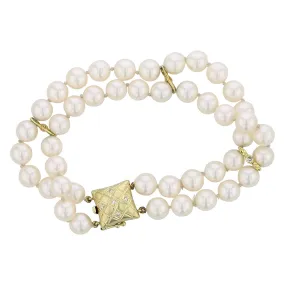 14K 2-Row Cultured Pearl Bracelet with Diamonds