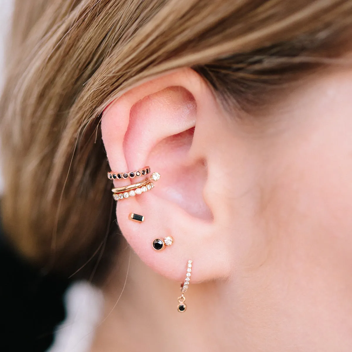 14k black diamond baguette studs