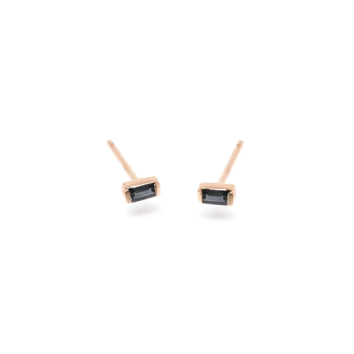 14k black diamond baguette studs