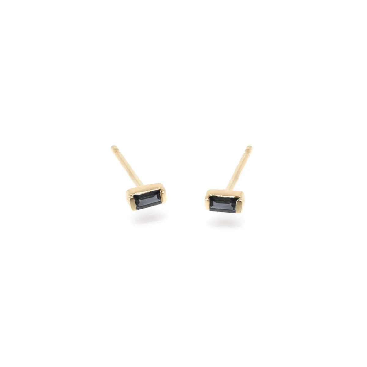 14k black diamond baguette studs