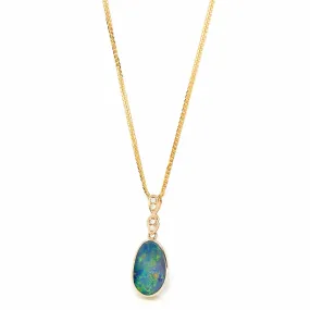 14K Genuine Blue Opal Pendant Necklace