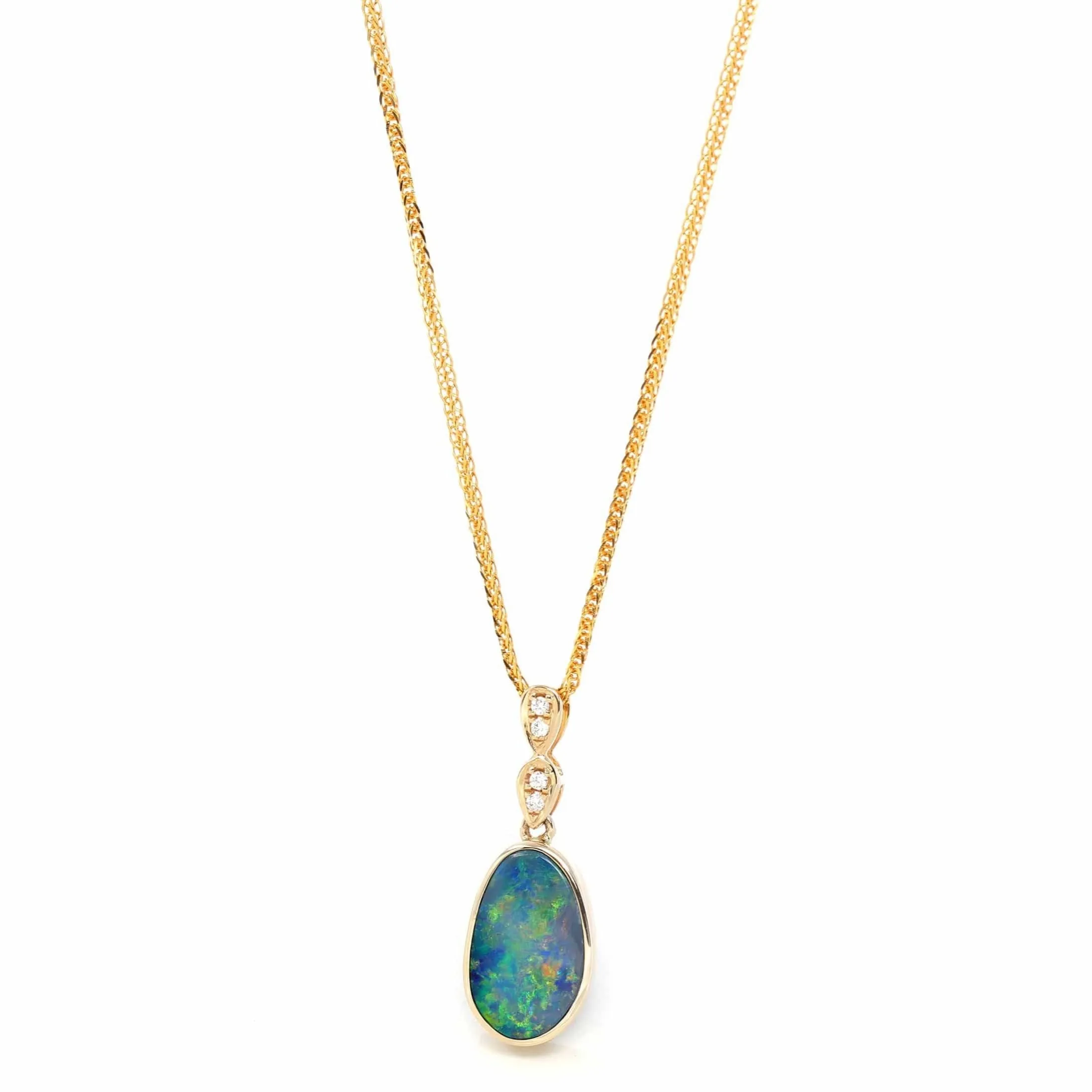 14K Genuine Blue Opal Pendant Necklace