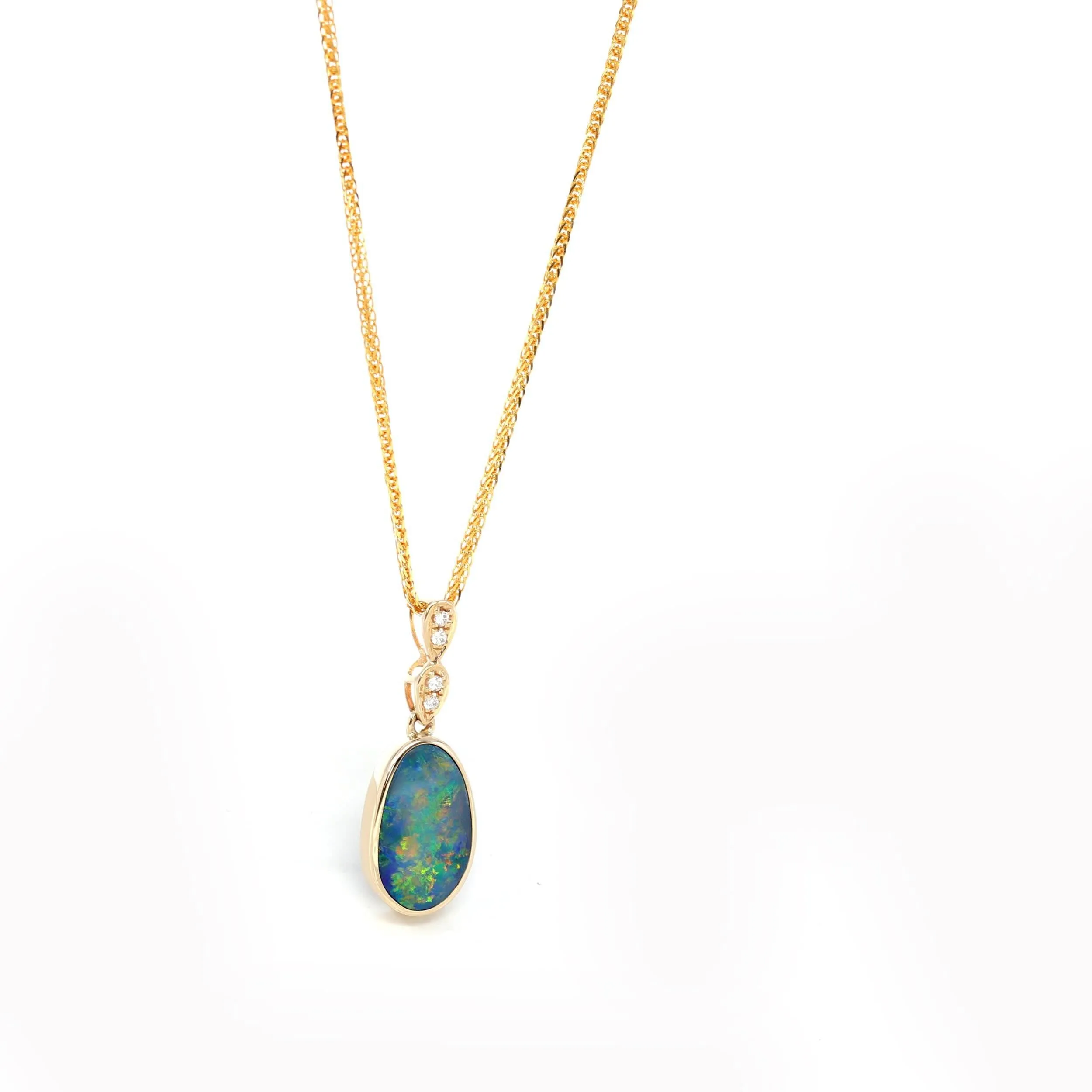 14K Genuine Blue Opal Pendant Necklace