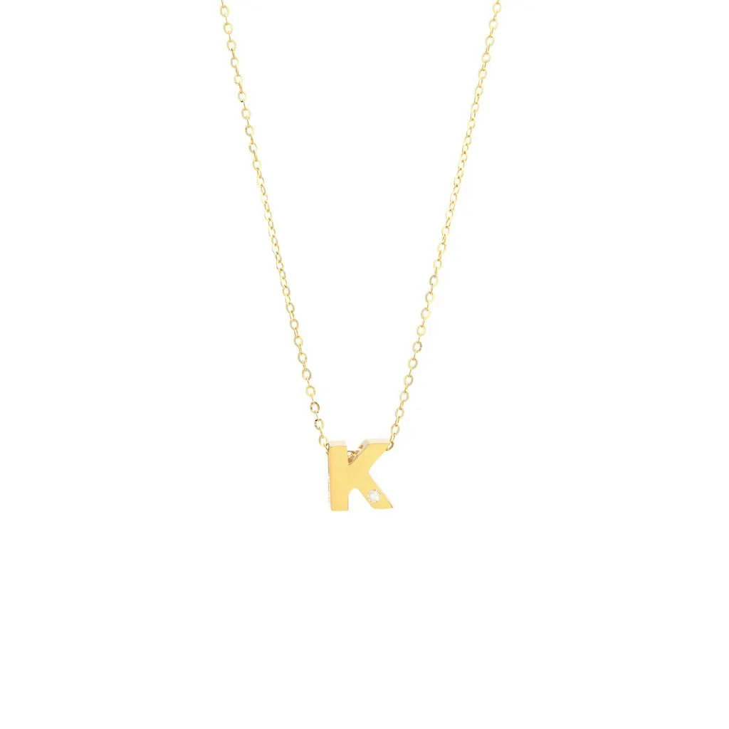 14K Gold Initial "K" Necklace (Diamond)