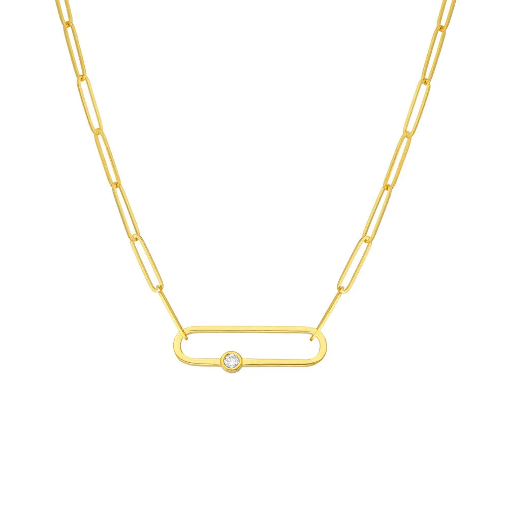 14k Gold Paper Clip Chain Necklace with Diamond Paperclip Clasp