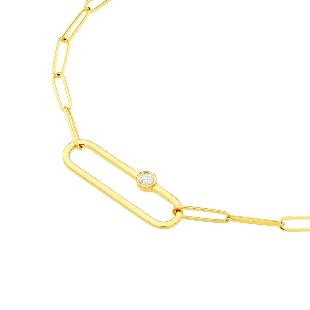 14k Gold Paper Clip Chain Necklace with Diamond Paperclip Clasp