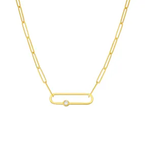 14k Gold Paper Clip Chain Necklace with Diamond Paperclip Clasp