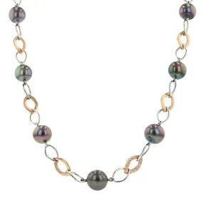 14K Gold Tahitian Pearl and Diamond Link Necklace
