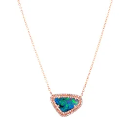14K Rose Gold Diamond   Boulder Opal Necklace