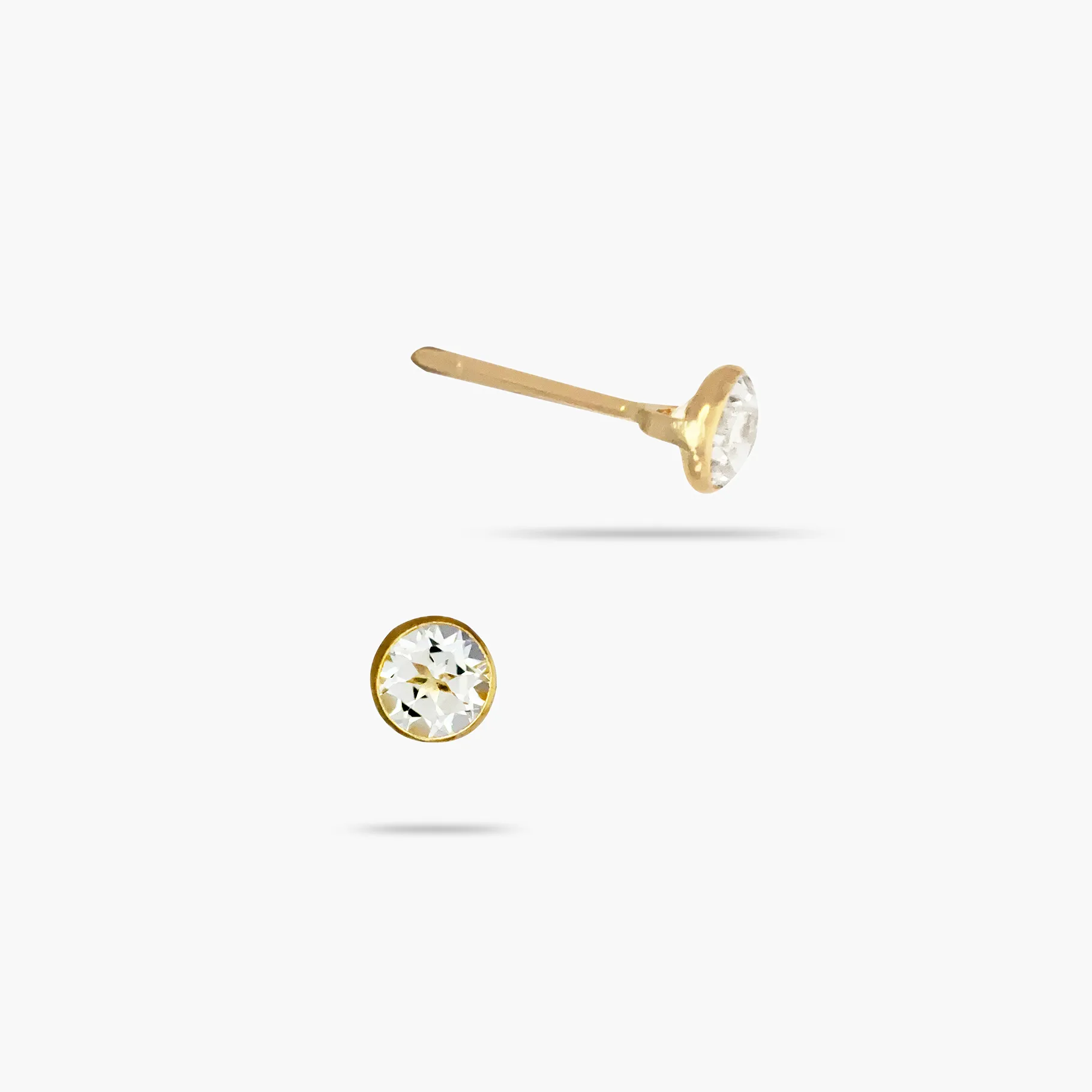 14k Solid Gold White Topaz Solitaire Stud Earrings