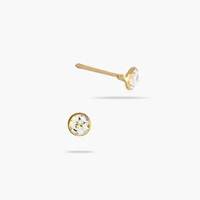 14k Solid Gold White Topaz Solitaire Stud Earrings