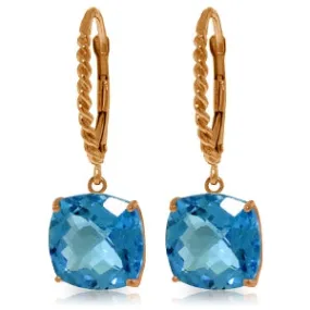 14K Solid Rose Gold Leverback Earrings Blue Topaz Gemstone Deluxe