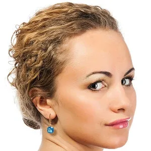 14K Solid Rose Gold Leverback Earrings Blue Topaz Gemstone Deluxe