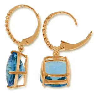 14K Solid Rose Gold Leverback Earrings Blue Topaz Gemstone Deluxe