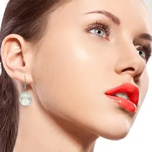 14K Solid White Gold Diamonds Leverback Earrings w/ Checkerboard Cut Round White Topaz