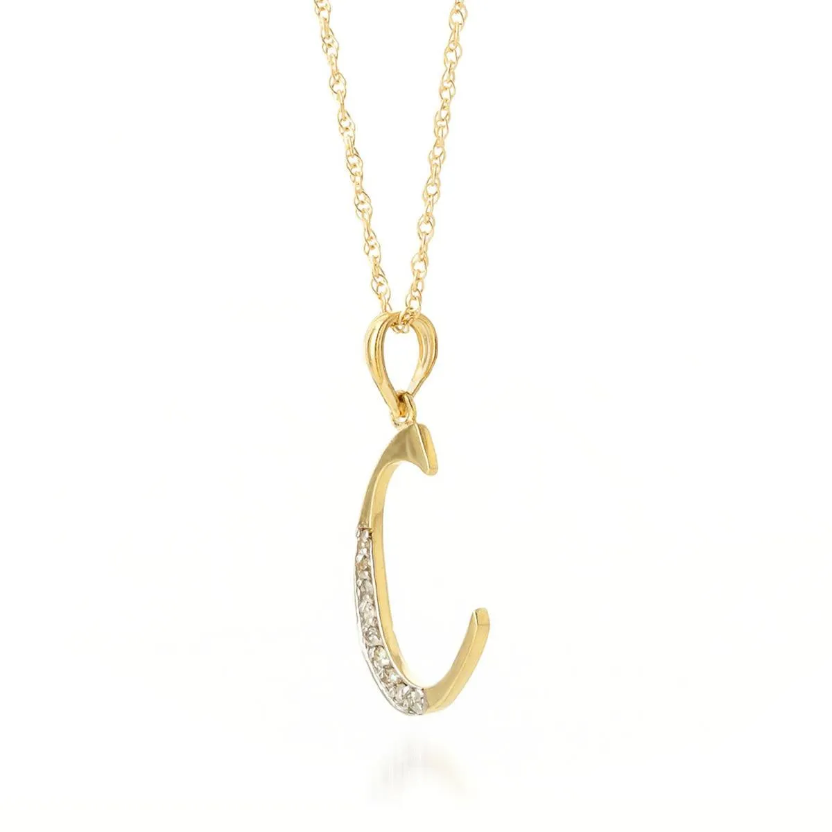 14K Solid Yellow Gold Necklace w/ Natural Diamonds Initial 'c' Pendant
