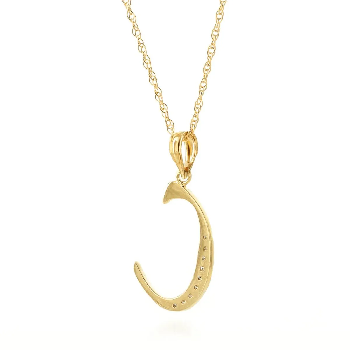 14K Solid Yellow Gold Necklace w/ Natural Diamonds Initial 'c' Pendant
