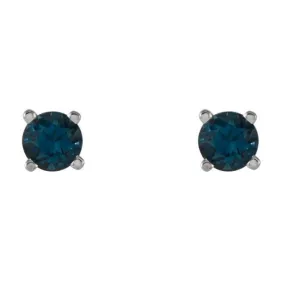 14K White 4 mm Natural London Blue Topaz Stud Earrings with Friction Post