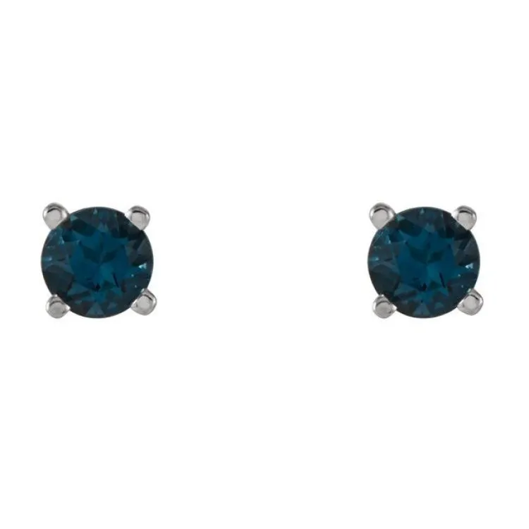 14K White 4 mm Natural London Blue Topaz Stud Earrings with Friction Post