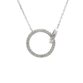 14K White Gold Circle Single Micro Pave Diamond Necklace
