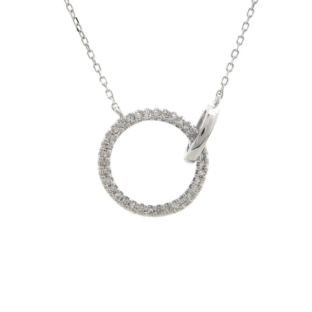 14K White Gold Circle Single Micro Pave Diamond Necklace