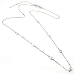 14K White Gold Diamond By The Yard Round Bezel Diamond Necklace