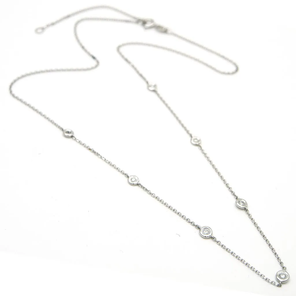 14K White Gold Diamond By The Yard Round Bezel Diamond Necklace