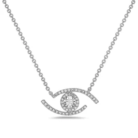 14K White Gold Diamond Eye Necklace