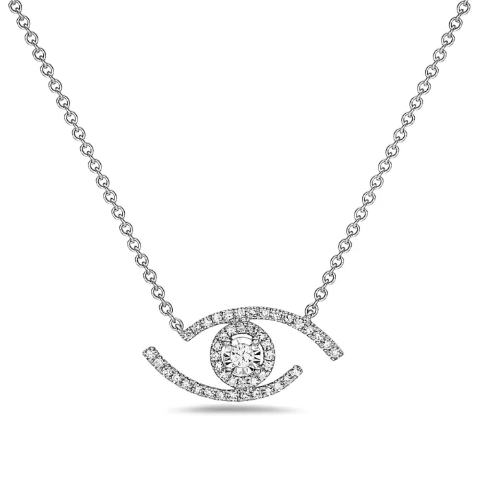 14K White Gold Diamond Eye Necklace
