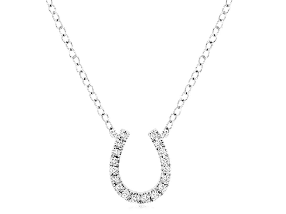 14K White Gold Diamond Horseshoe Necklace