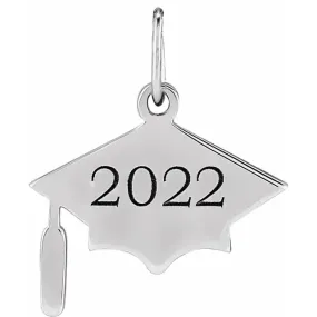 14K White Gold Engravanle Graduation Cap Pendant