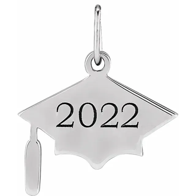 14K White Gold Engravanle Graduation Cap Pendant