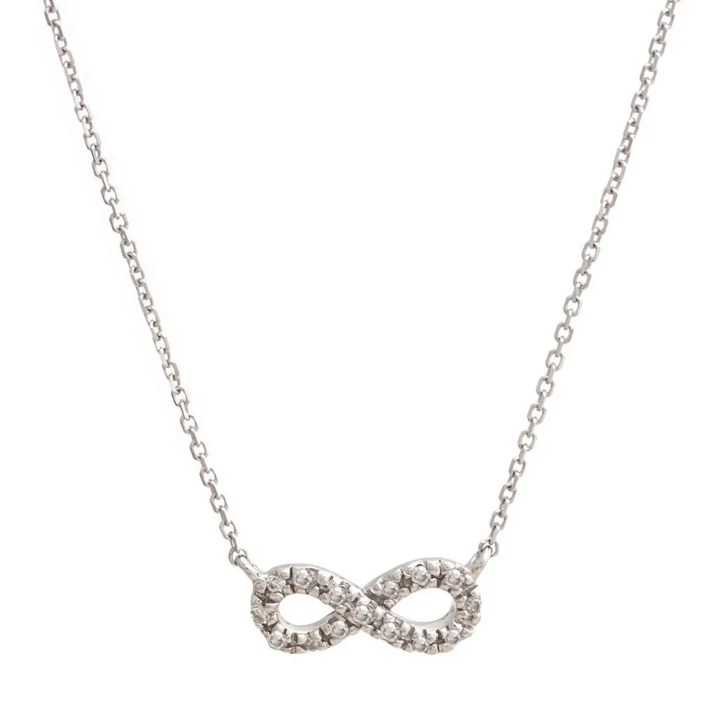 14K White Gold Infinity Single Micro Pave Diamond Necklace