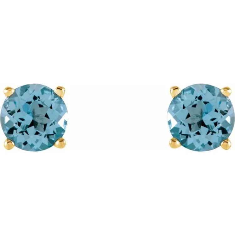 14K Yellow 5 mm Natural Sky Blue Topaz Stud Earrings with Friction Post