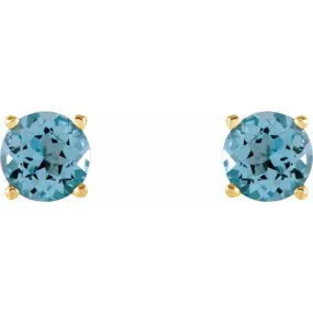 14K Yellow 5 mm Natural Sky Blue Topaz Stud Earrings with Friction Post