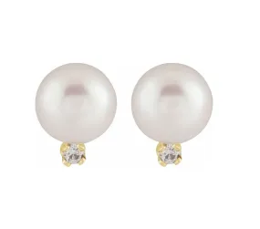 14K Yellow Akoya Pearl and Natural Diamond Earrings