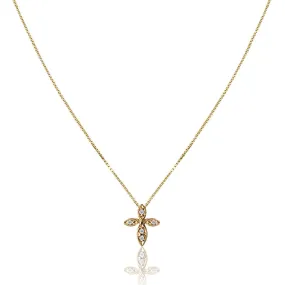 14K Yellow gold cross necklace with diamonds