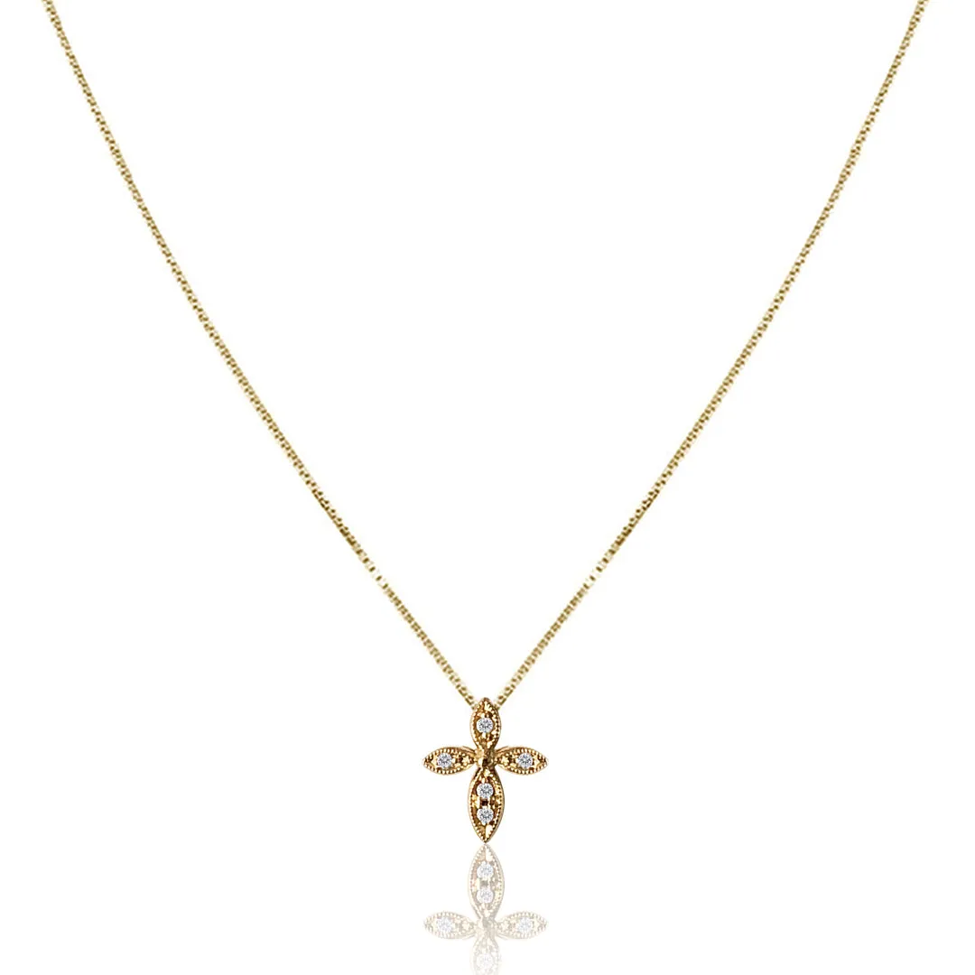 14K Yellow gold cross necklace with diamonds